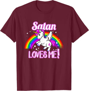 Satan Loves Me | Unicorn Religion Non-Believer God T-Shirt - T-Shirt | Maroon