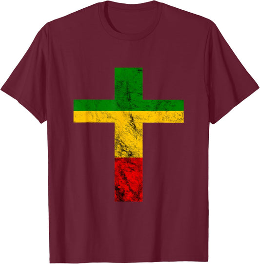 Rasta Reggae Jesus Cross Faith Rastafari Roots Reggae Lover T-Shirt - T-Shirt | Maroon