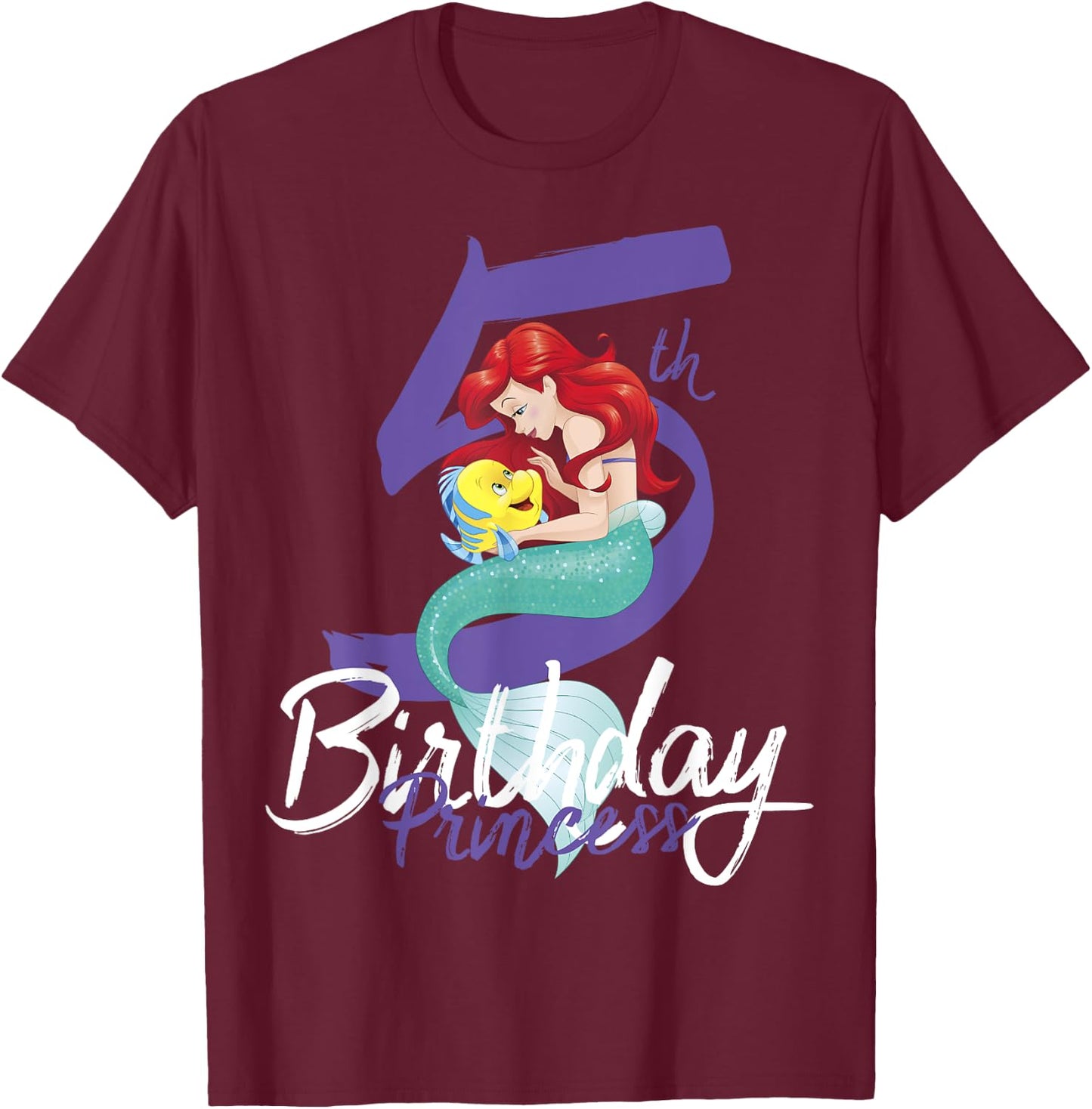 Disney Little Mermaid Ariel 5th Birthday Princess T-Shirt - T-Shirt | Maroon