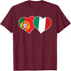 Portuguese Italian Flag Hearts Love Portugal Italy T-Shirt - T-Shirt | Maroon