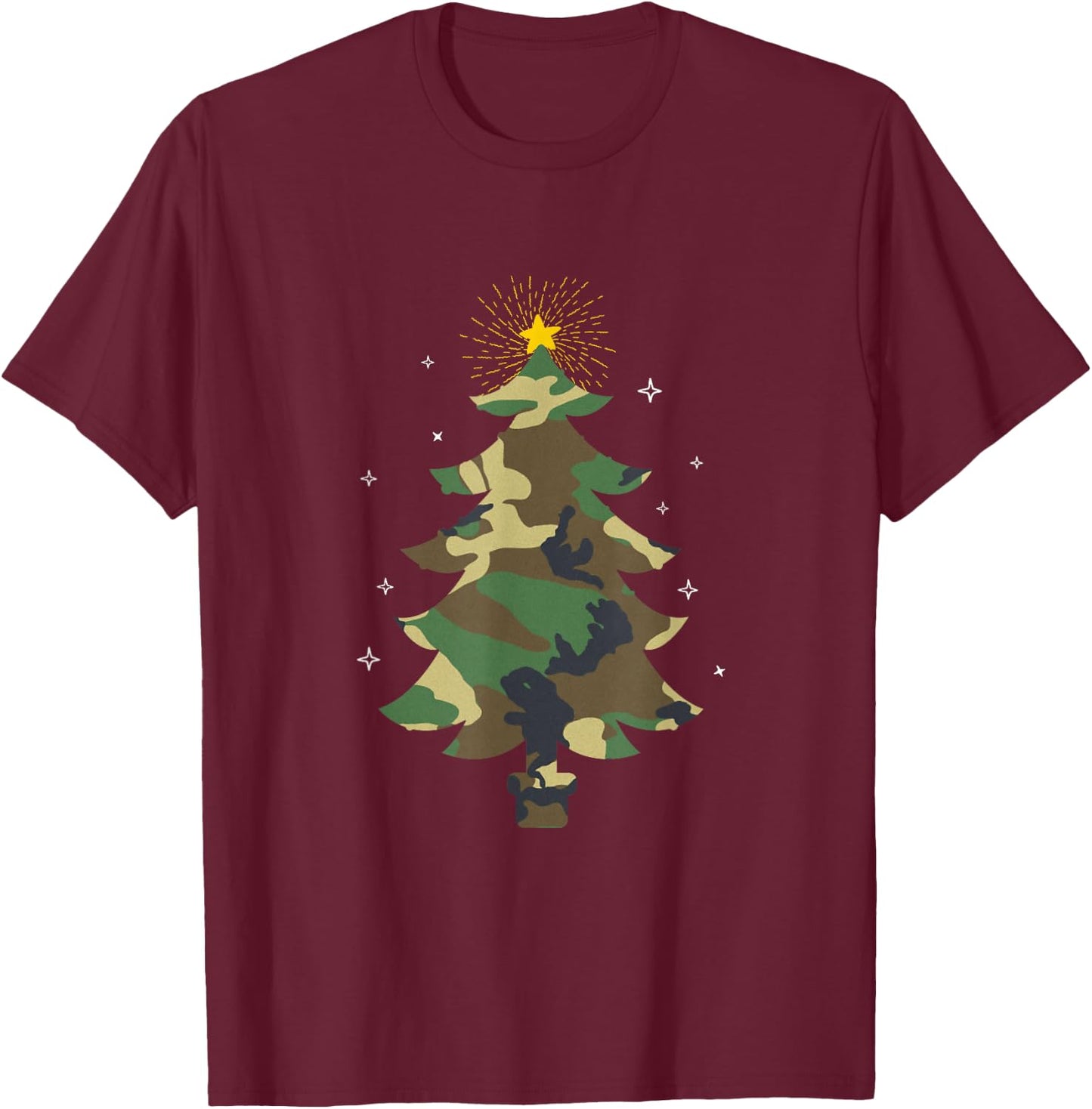 Camouflage Christmas Tree Camo Print Christmas Tree Military T-Shirt - T-Shirt | Maroon