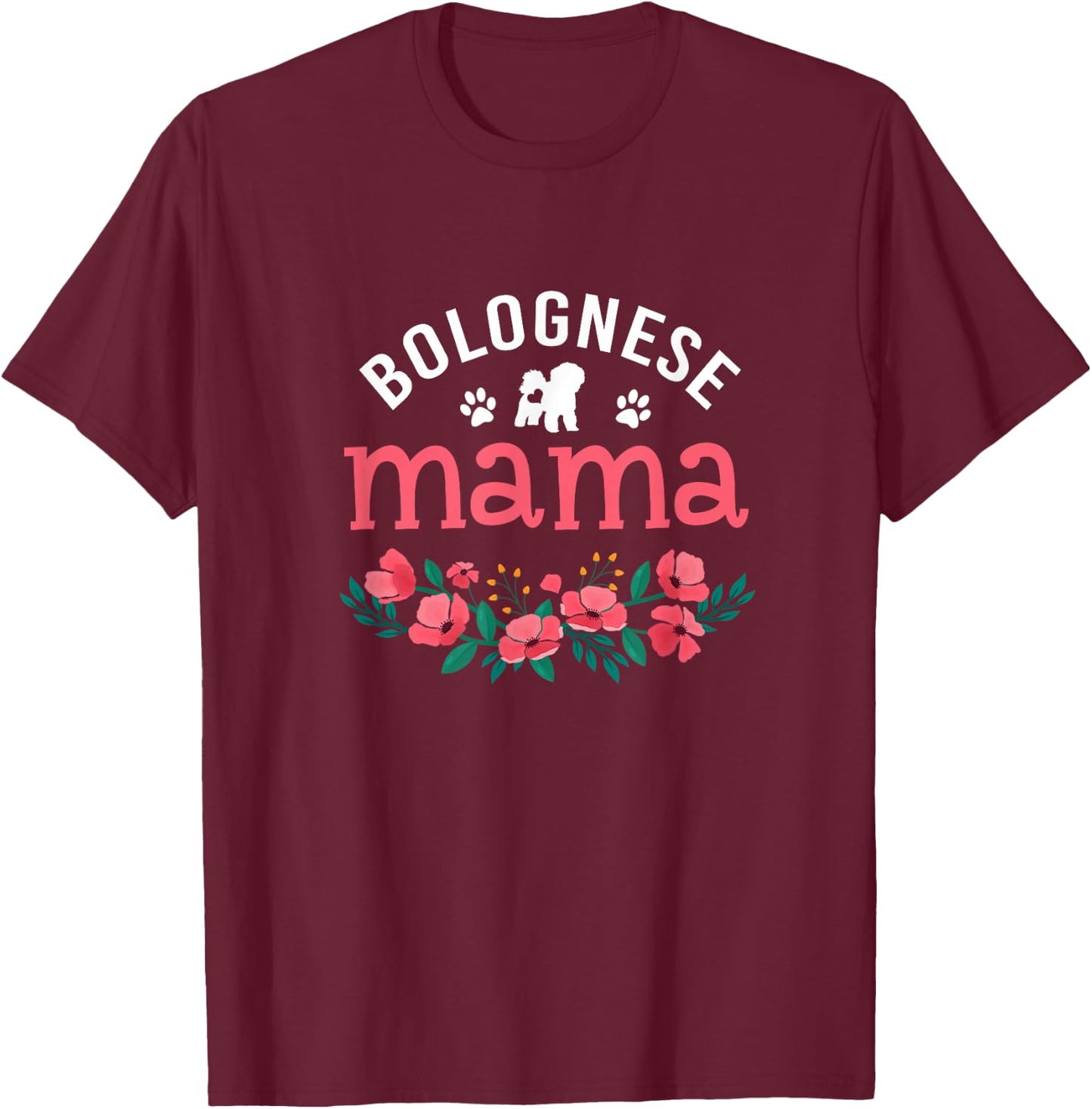 Floral Bolognese Dog Mama Gifts Dog Mom Christmas T-Shirt - T-Shirt | Maroon