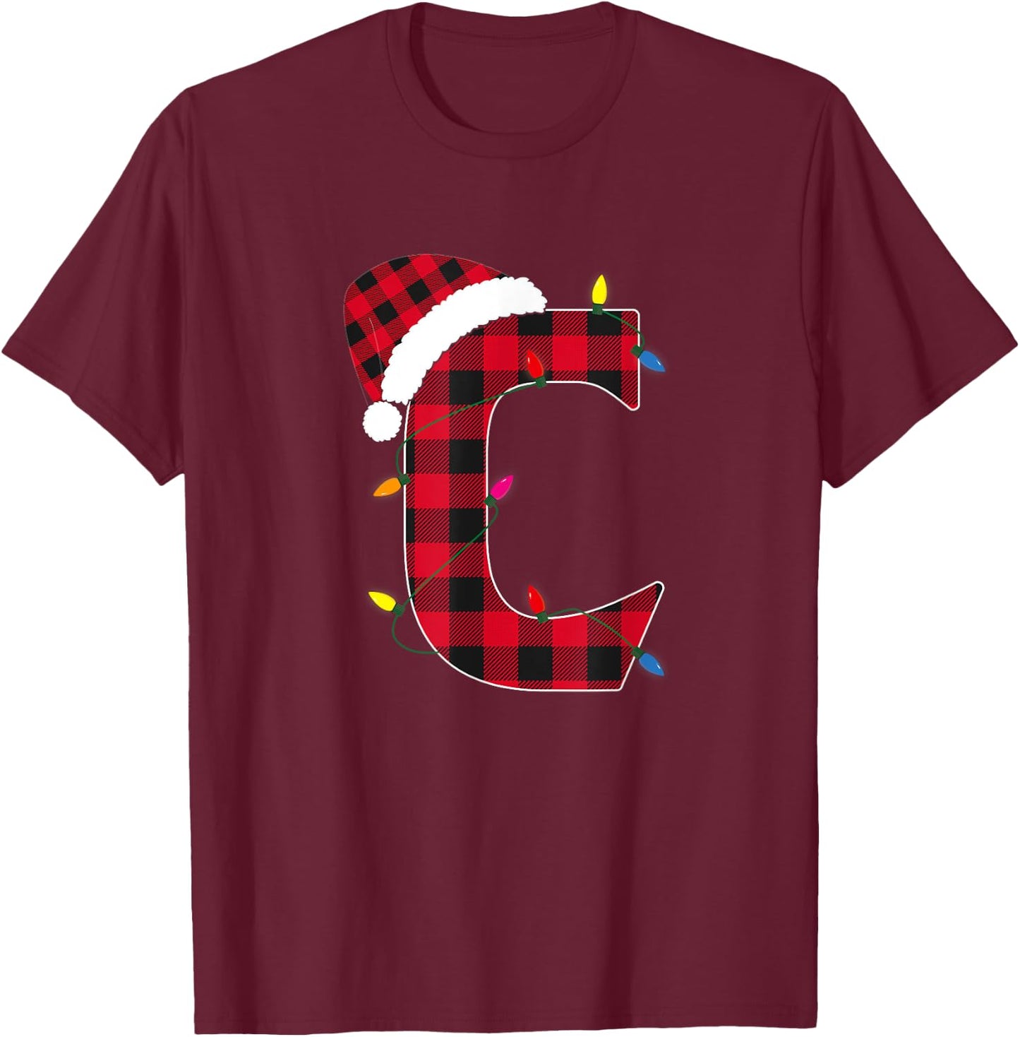 Awesome Letter C Initial Name Buffalo Plaid Christmas Pajama T-Shirt - T-Shirt | Maroon