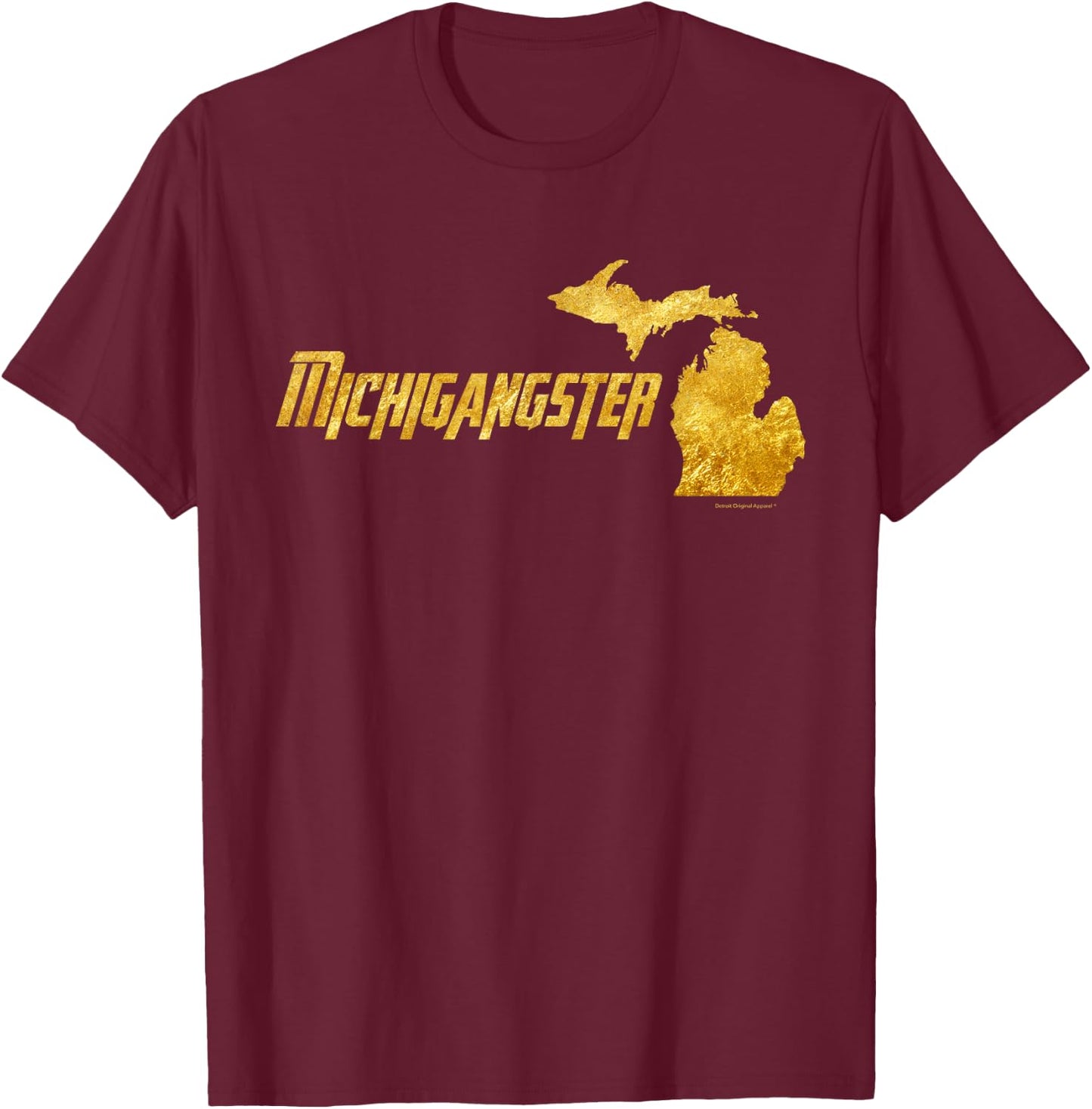 Michigangster Gold Detroit Michigan Midwest Mitten T-Shirt - T-Shirt | Maroon
