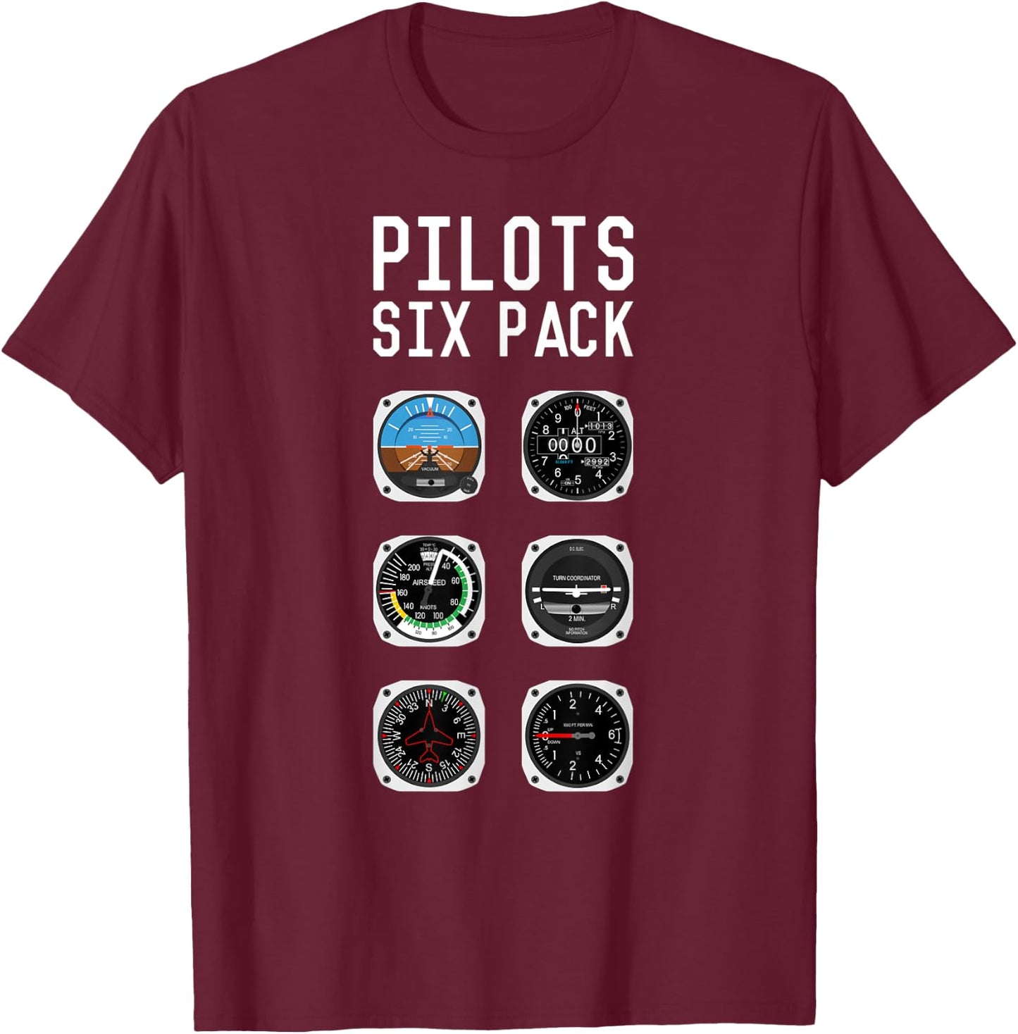 Flight instruments six pack aviation airplane pilots T-Shirt - T-Shirt | Maroon