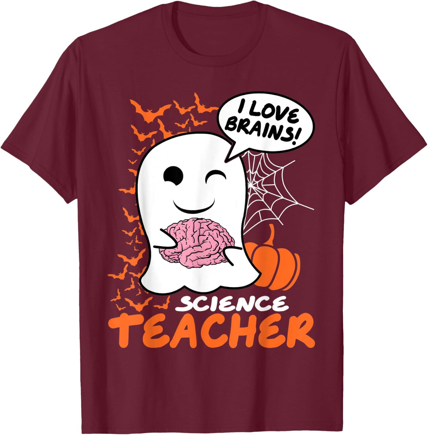 Science Teacher Cute Ghost Halloween Teacher Men Women T-Shirt - T-Shirt | Maroon
