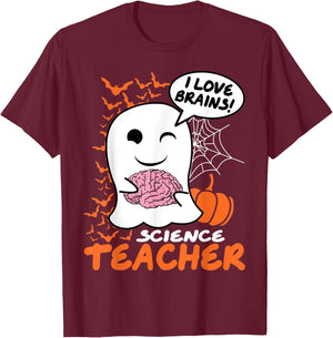 Science Teacher Cute Ghost Halloween Teacher Men Women T-Shirt - T-Shirt | Maroon