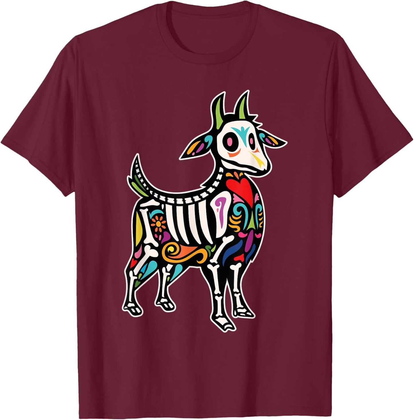 Goat Sugar Skull Mexican Day of the Dead Dia De Muertos T-Shirt - T-Shirt | Maroon