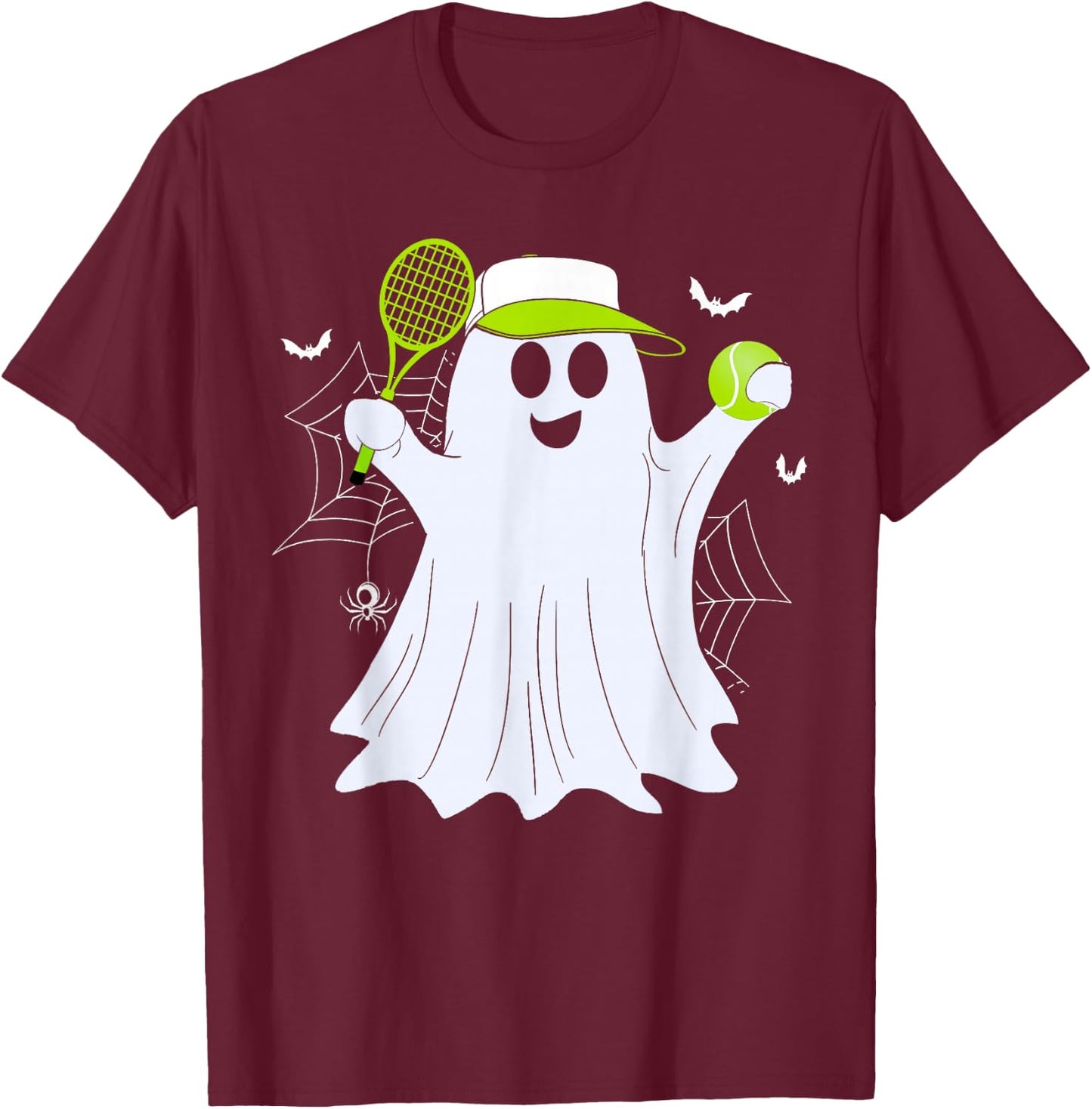 Boo Ghost Playing Tennis Funny Halloween Tennis Costume T-Shirt - T-Shirt | Maroon