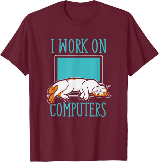 Funny Cats and Computers Laptop for pet lovers T-Shirt - T-Shirt | Maroon