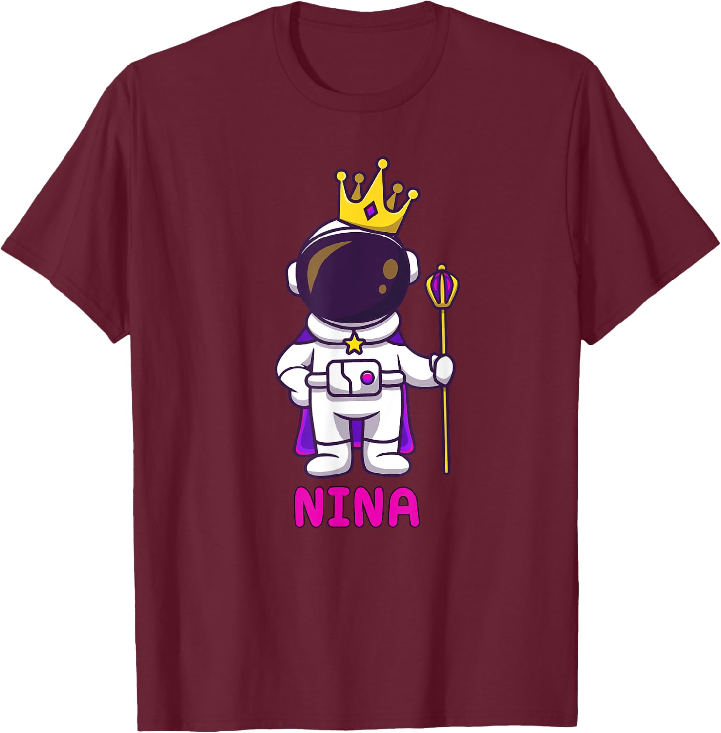 NINA Personalized Name Astronaut Birthday Queen T-Shirt - T-Shirt | Maroon