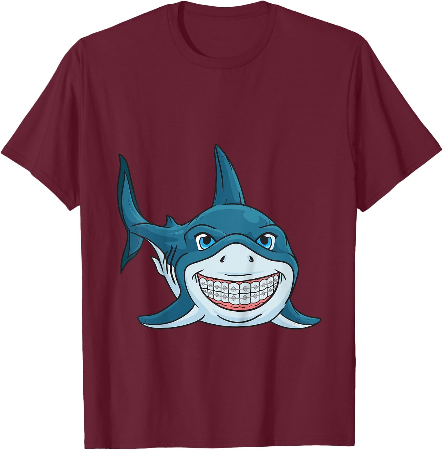Funny Shark Braces Teeth Boys Girls T-Shirt - T-Shirt | Maroon