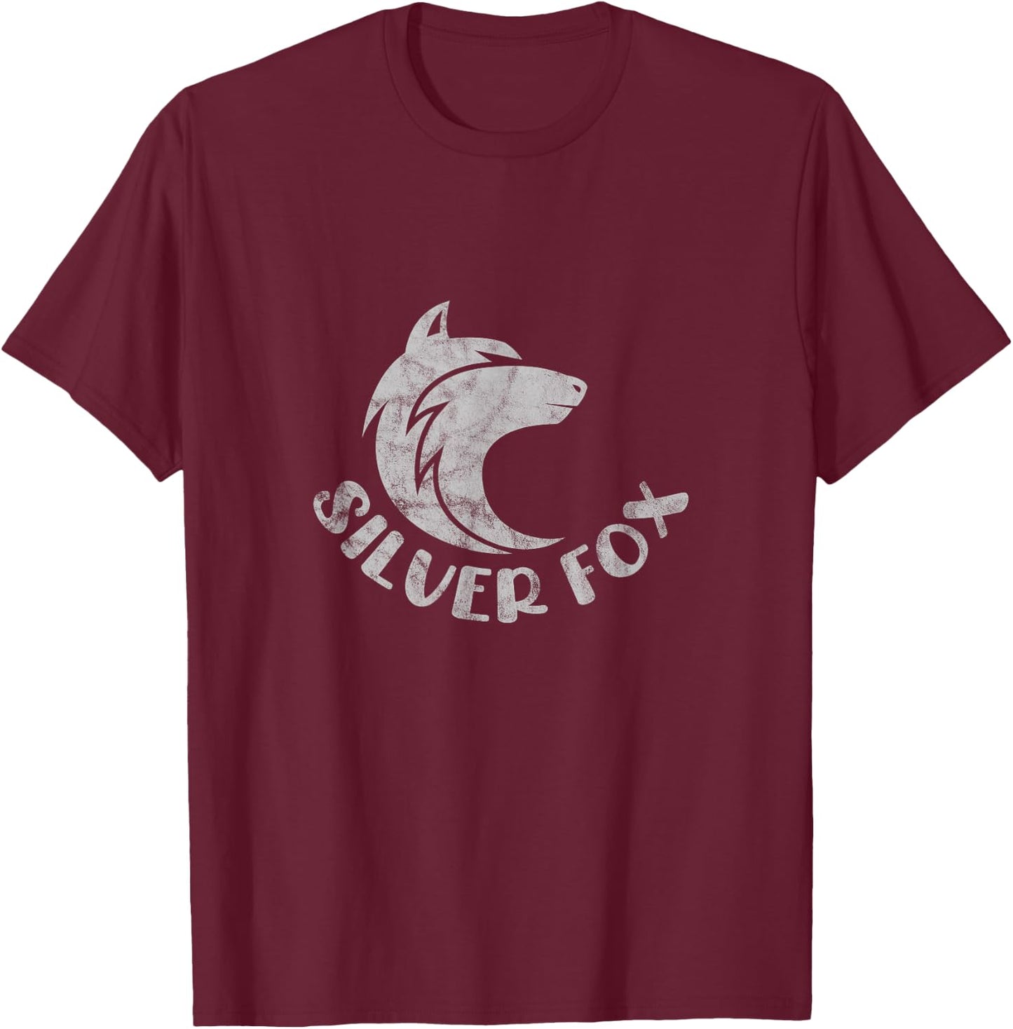Silver Fox Foxes Forest Animal Distressed Look T-Shirt - T-Shirt | Maroon