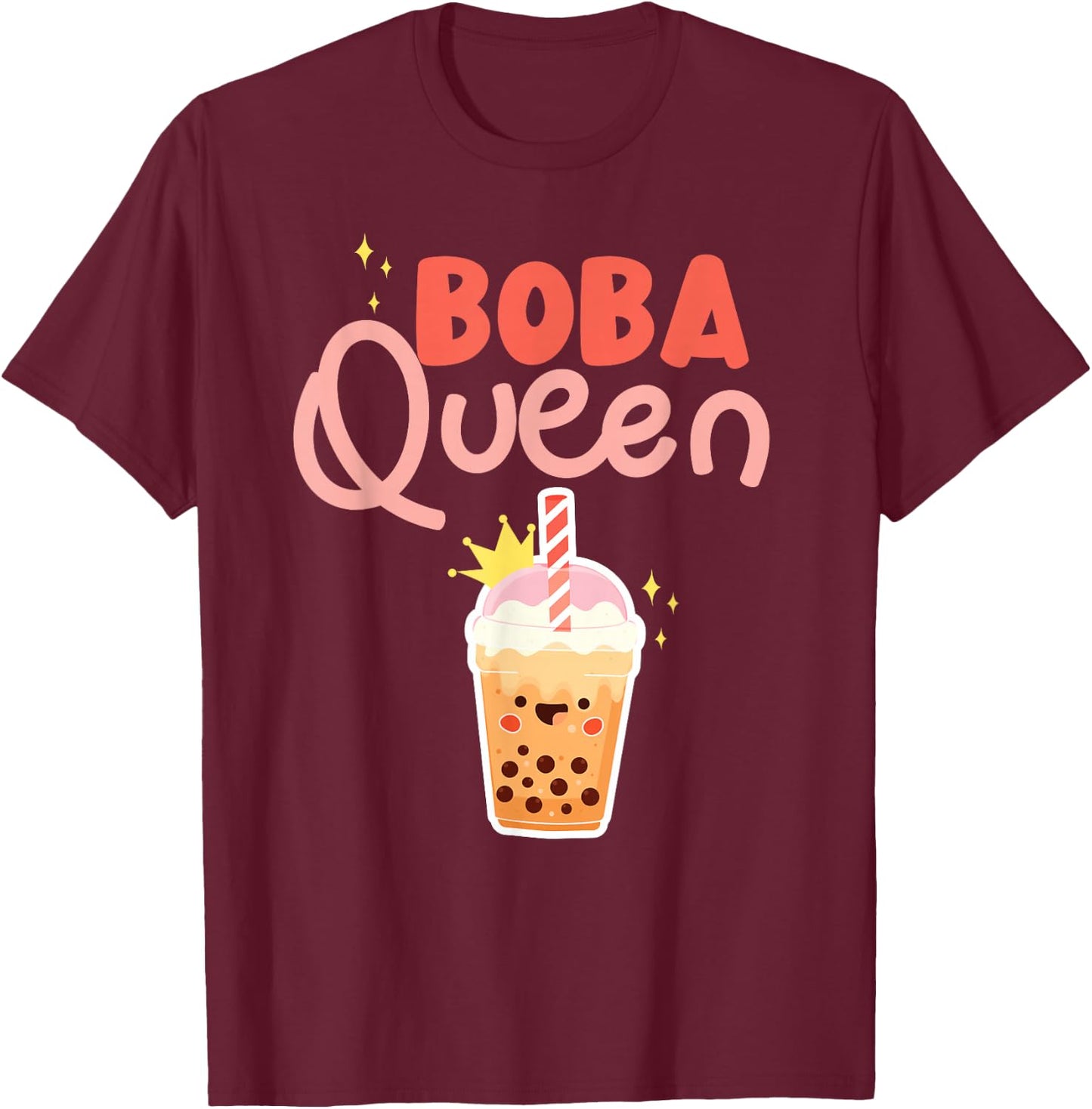 Bubble Boba Queen Tea T-Shirt - T-Shirt | Maroon