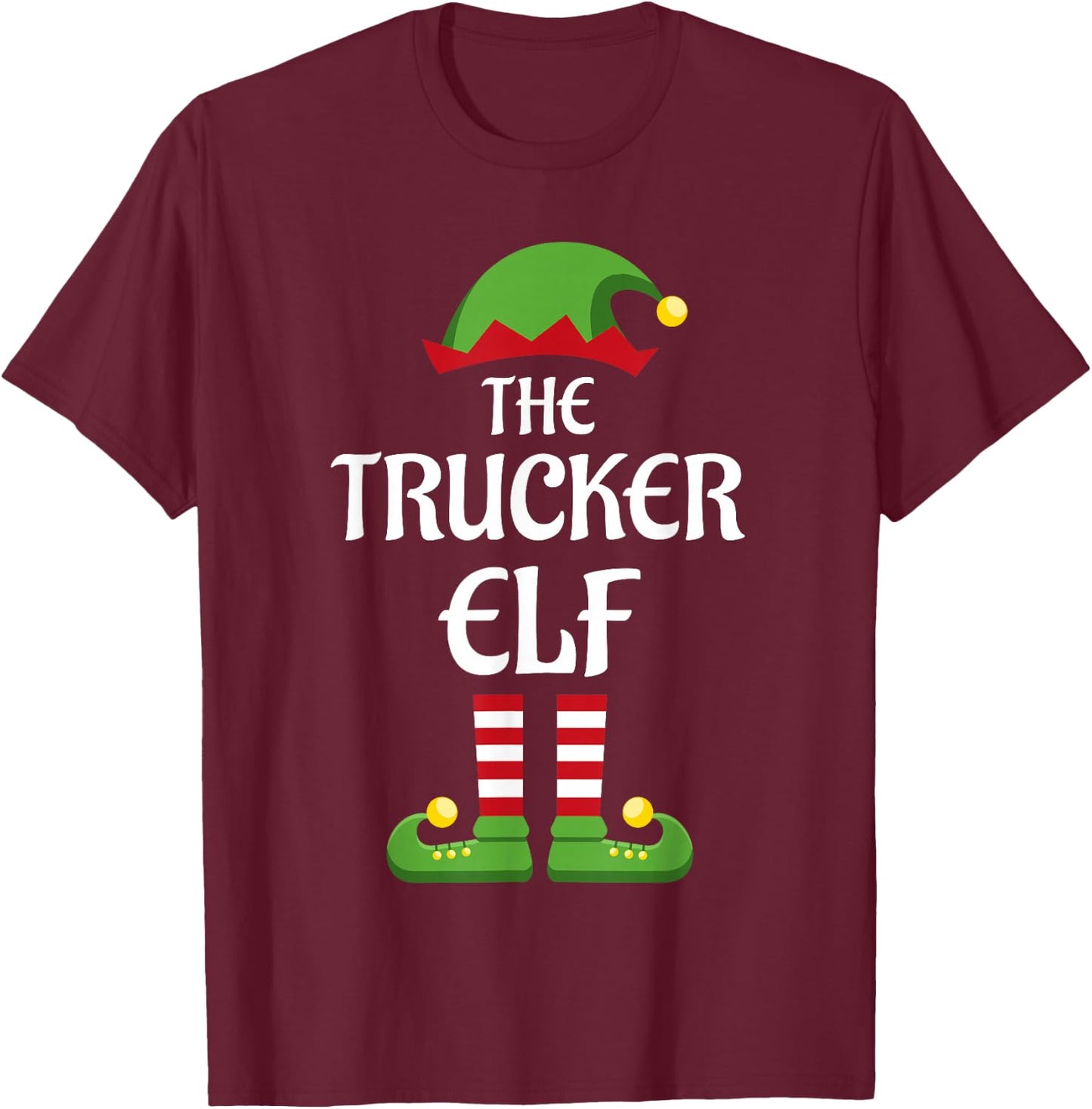 Trucker Elf Family Matching Group Christmas T-Shirt - T-Shirt | Maroon
