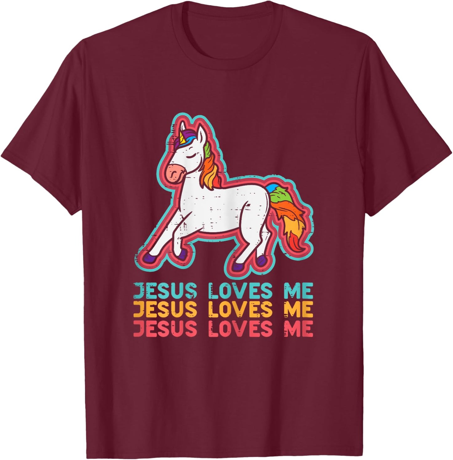 Unicorn Jesus Loves Me Catholic God Christian Women Girls T-Shirt - T-Shirt | Maroon