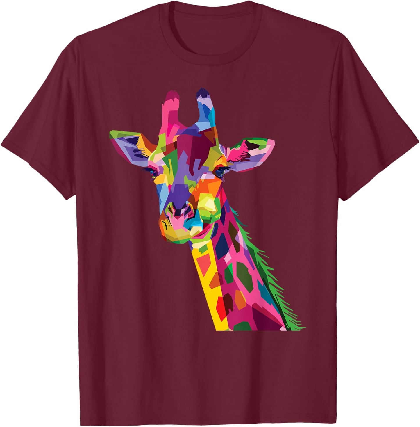 Color Critters Cute Rainbow Giraffe Display Vibrant Zoo Giraffe T-Shirt - T-Shirt | Maroon