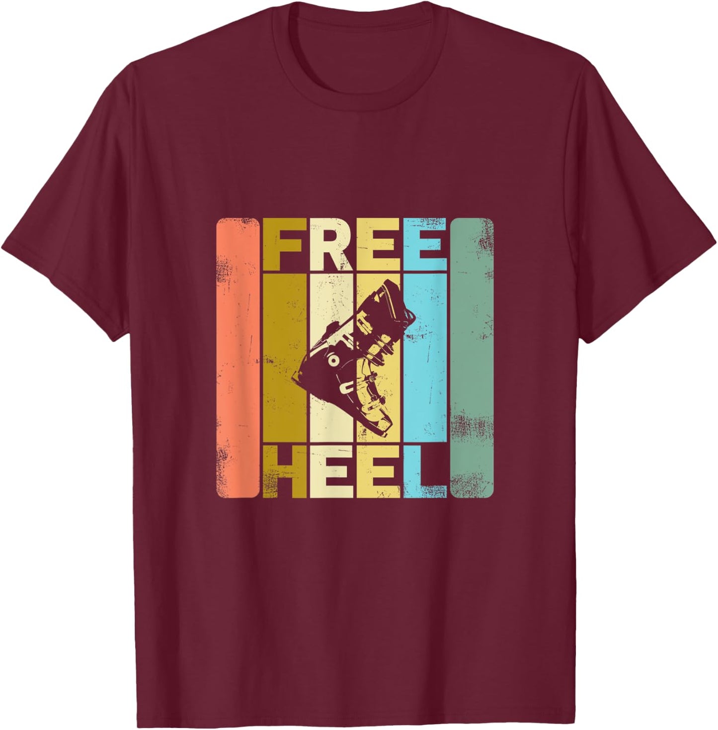 Free Heel Skiing Telemark Ski Retro T-Shirt - T-Shirt | Maroon
