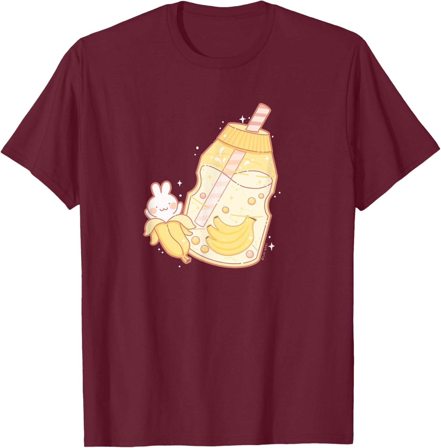 Banana Milk Drink Cute Bunny Kawaii Aesthetic T-Shirt - T-Shirt | Maroon
