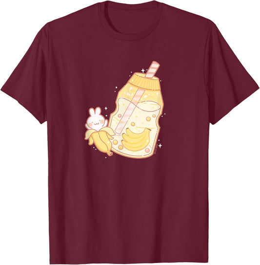 Banana Milk Drink Cute Bunny Kawaii Aesthetic T-Shirt - T-Shirt | Maroon