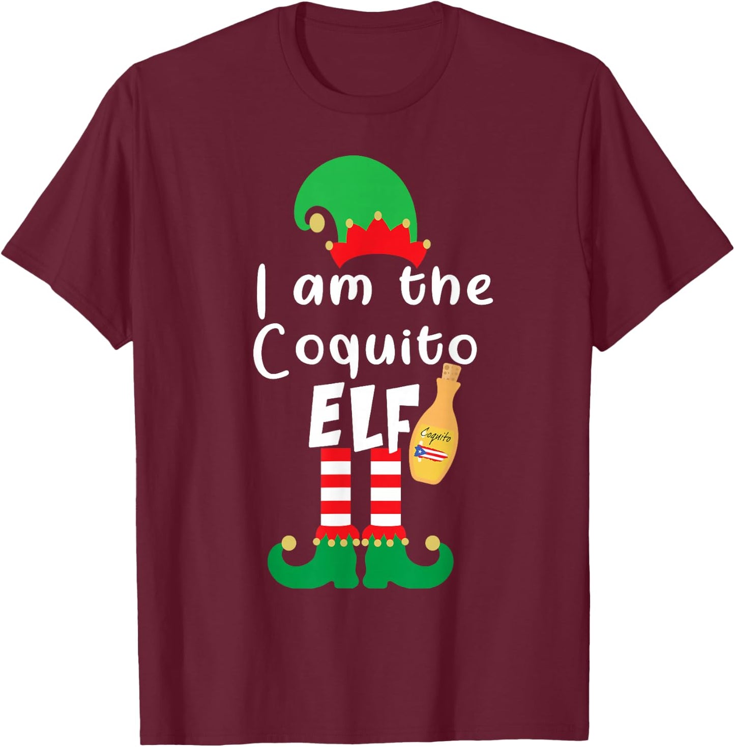 Coquito ELF Funny Puerto Rico Matching Christmas Bilingual T-Shirt - T-Shirt | Maroon