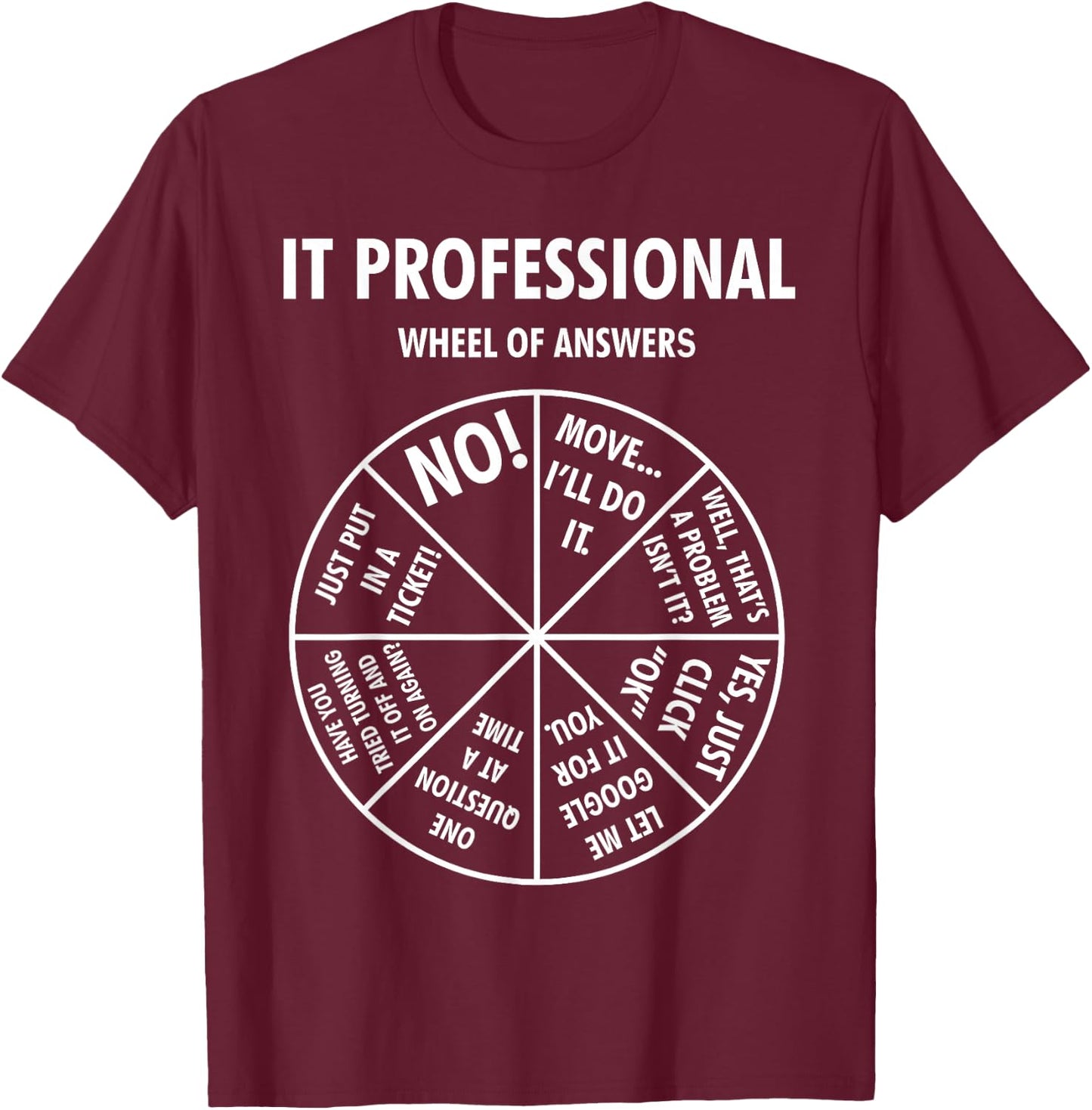 IT Professional Wheel Of Answers Funny Tech Support Joke T-Shirt - T-Shirt | Maroon