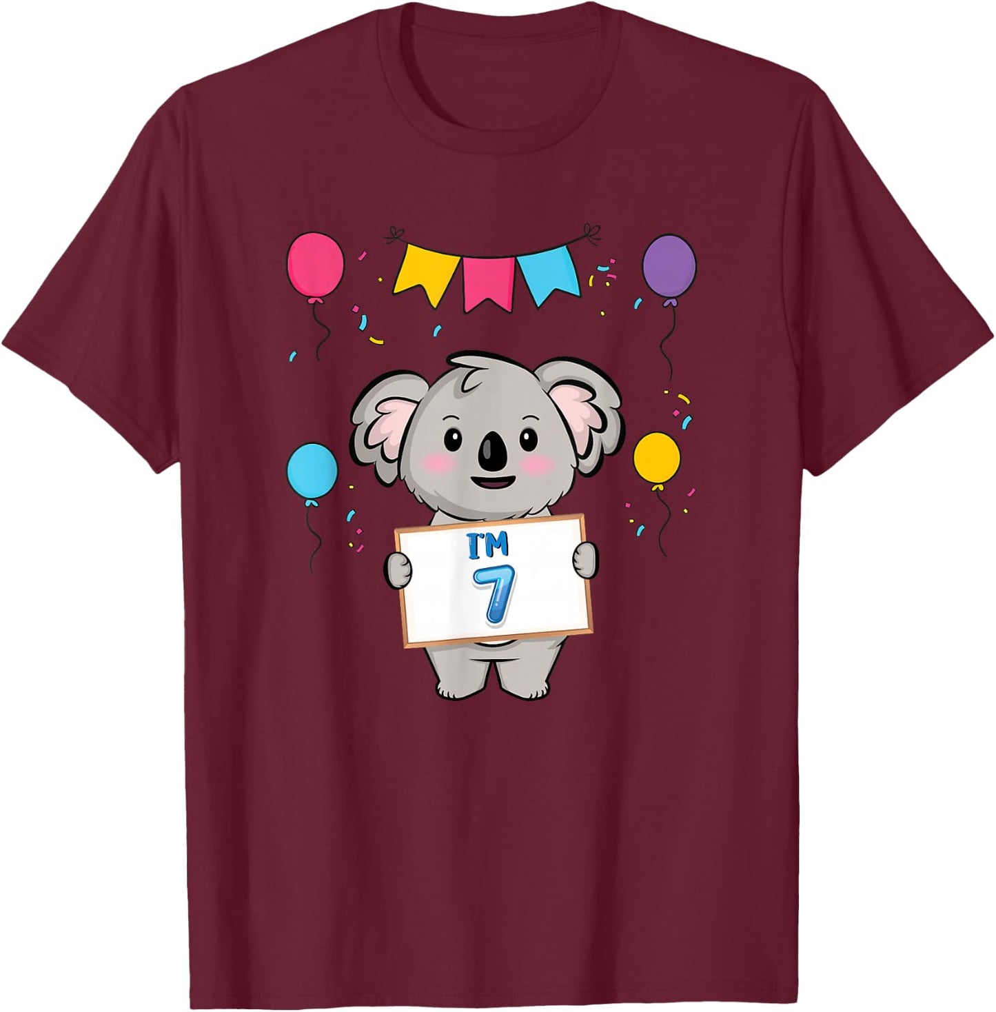 I'm 7 - Cute Koala Holding 7 Year Old 7th Birthday Boy Girl T-Shirt - T-Shirt | Maroon