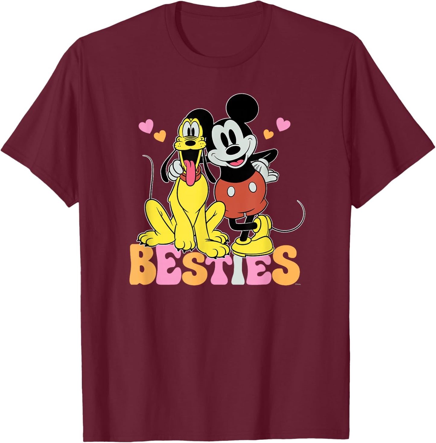 Disney Mickey Mouse Pluto Besties BFF Best Friends Valentine T-Shirt - T-Shirt | Maroon