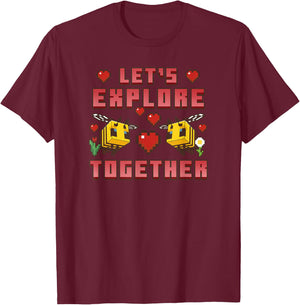 Minecraft Bees Let's Explore Together Hearts T-Shirt - T-Shirt | Maroon
