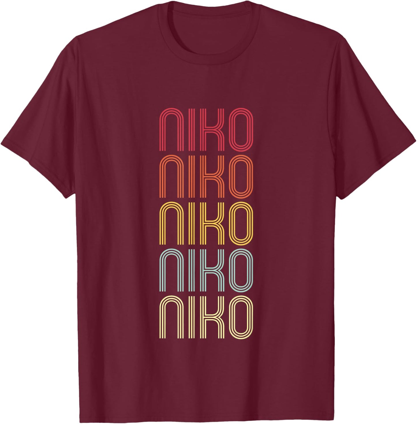 Niko Retro Wordmark Pattern Vintage Personalized 70s T-Shirt - T-Shirt | Maroon