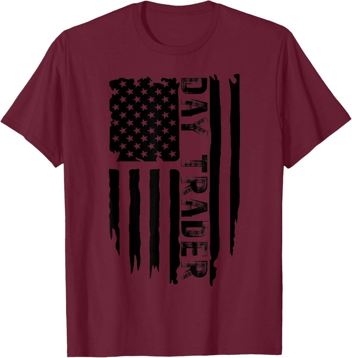 Distressed US Flag Day Trader T-Shirt - T-Shirt | Maroon