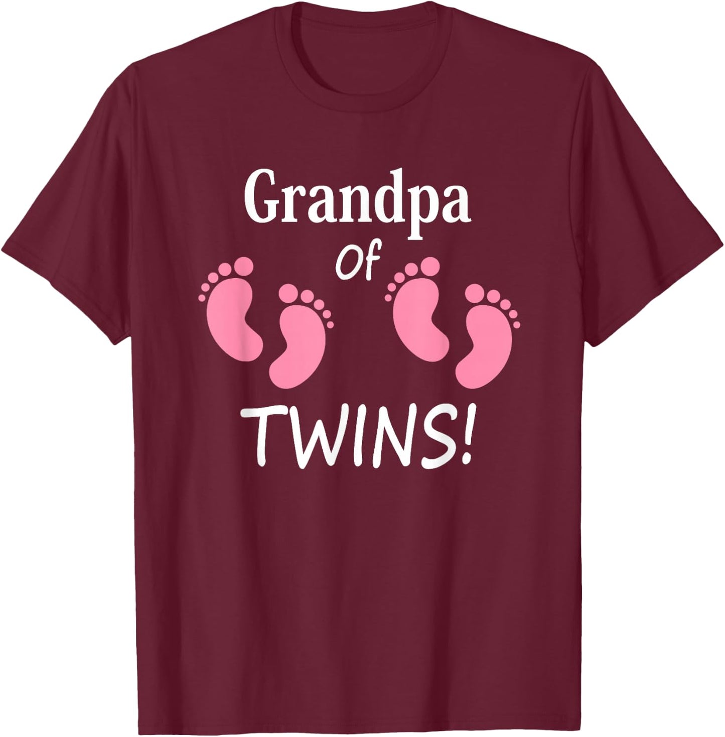 Grandpa of Twin Girls Footprint Design Grandfather T-Shirt - T-Shirt | Maroon