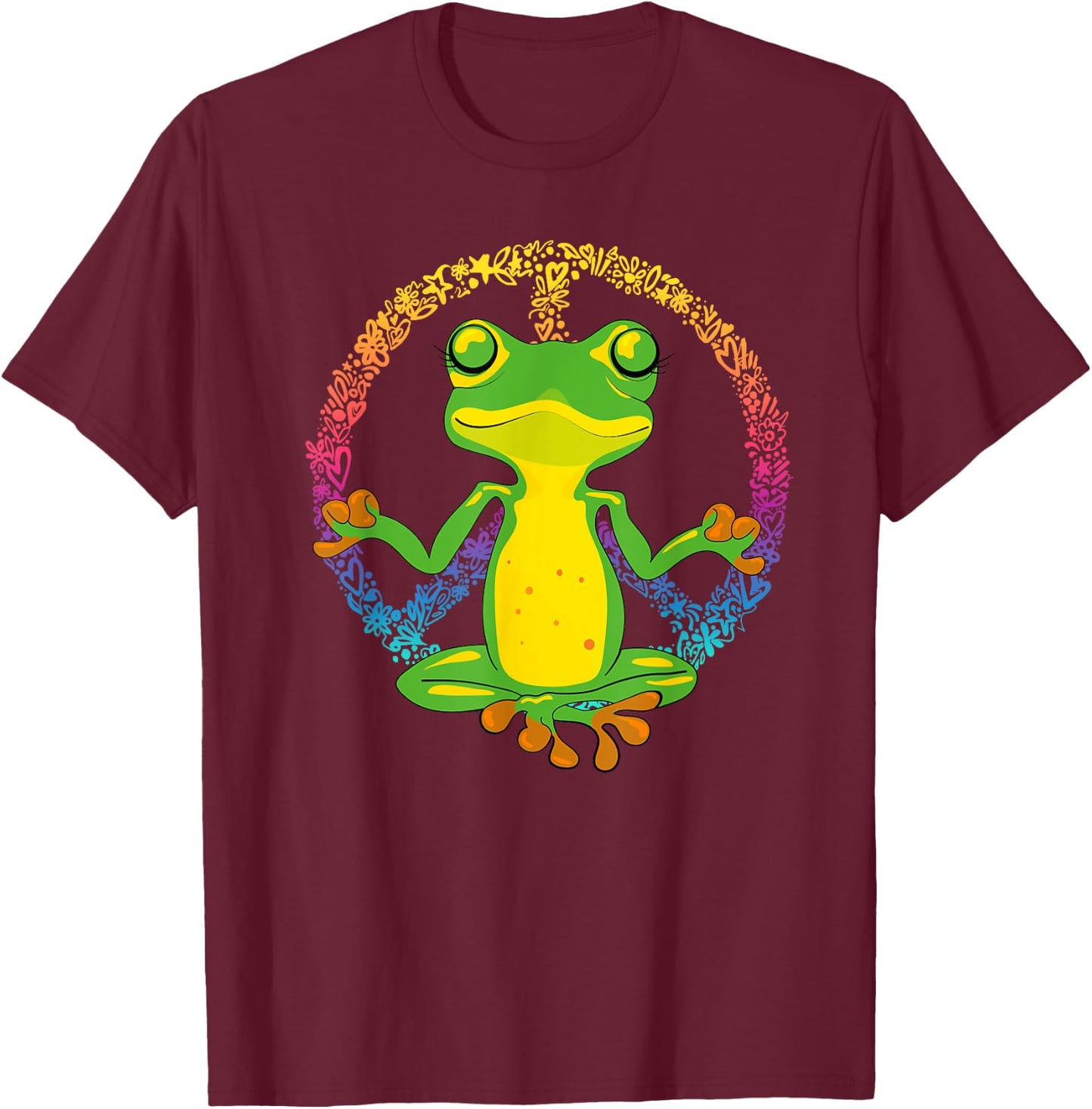 Peace Sign Yoga Frogs Cool Peace Frog Tie Dye T-Shirt - T-Shirt | Maroon