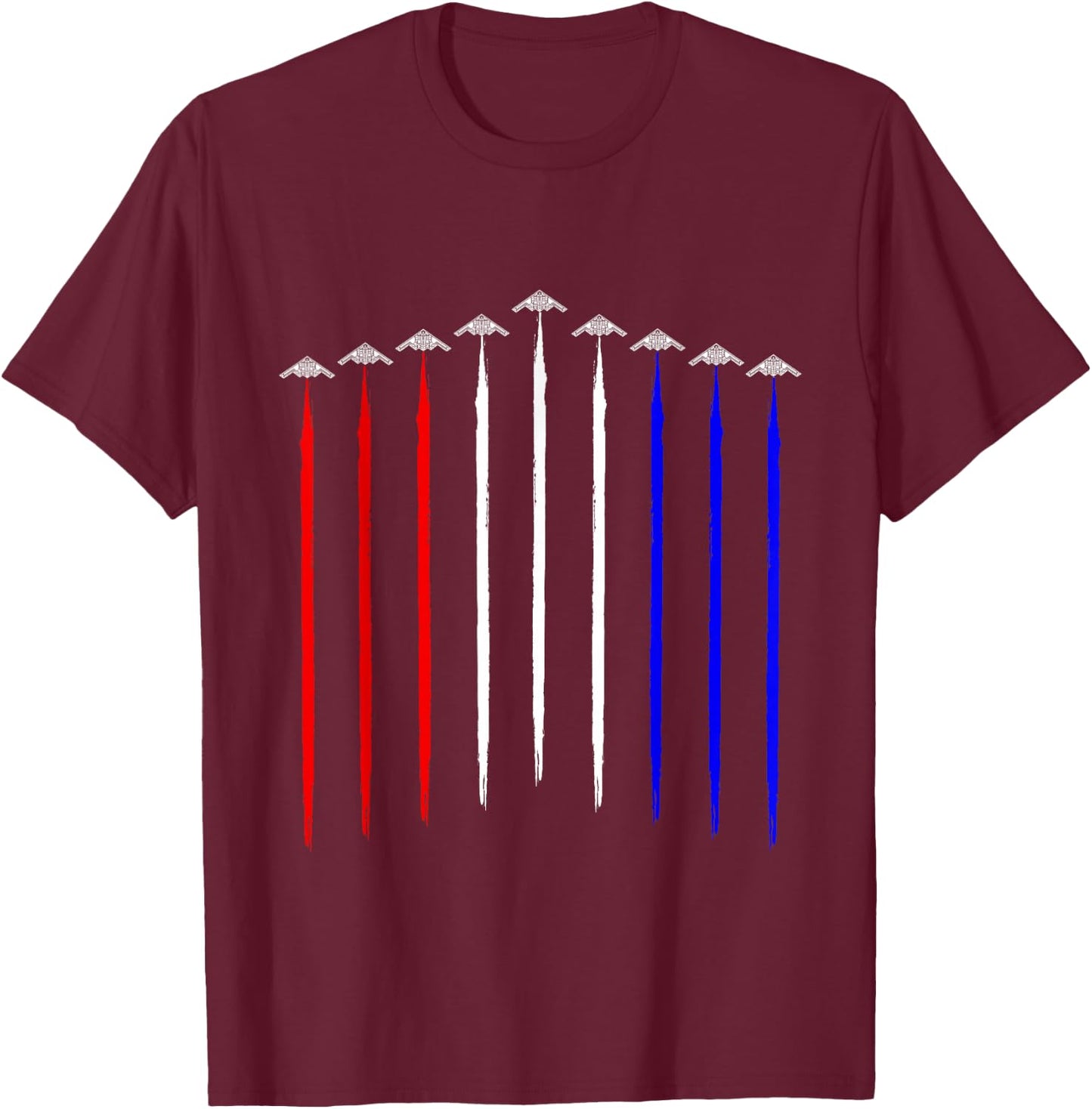 B-2 Bomber Squadron Contrails American Flag Stealth B2 T-Shirt - T-Shirt | Maroon