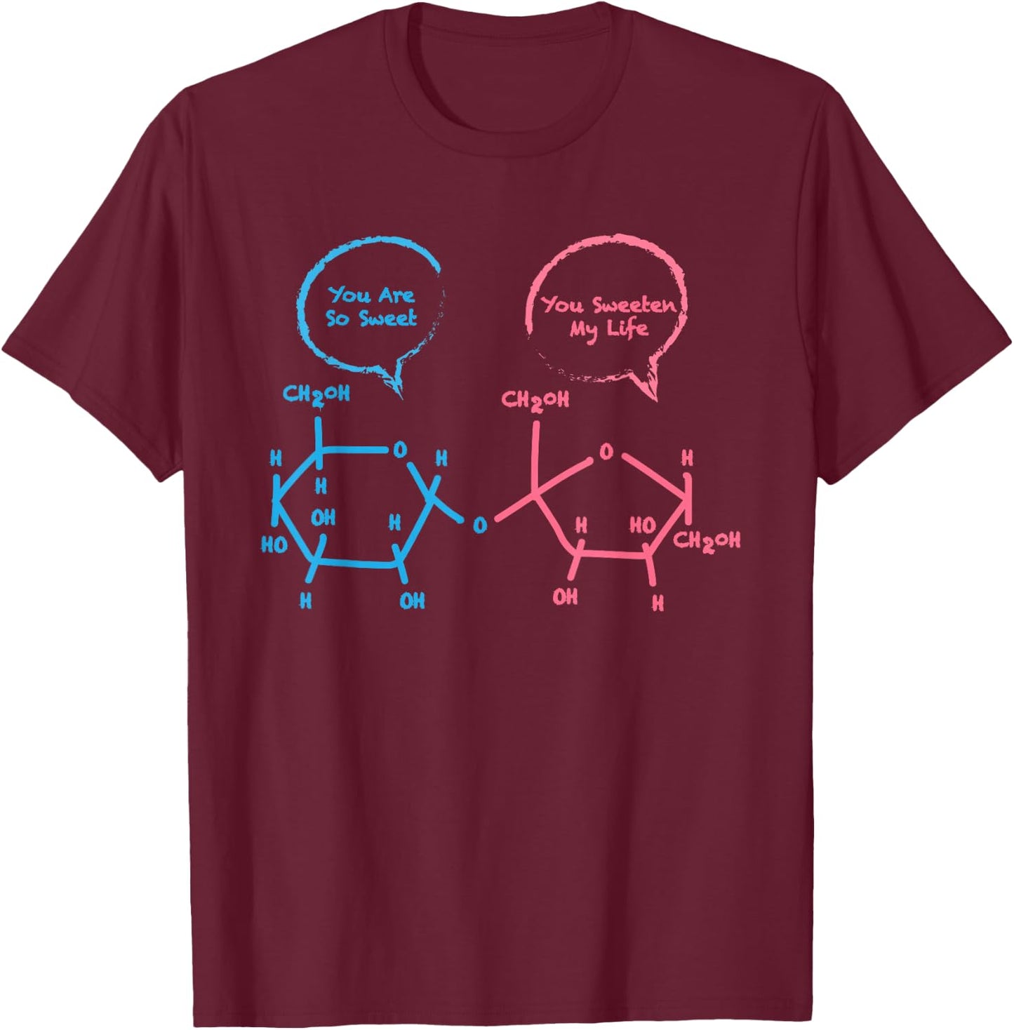 Funny Biochemistry Shirt Sucrose And Glucose Molecules T-Shirt - T-Shirt | Maroon
