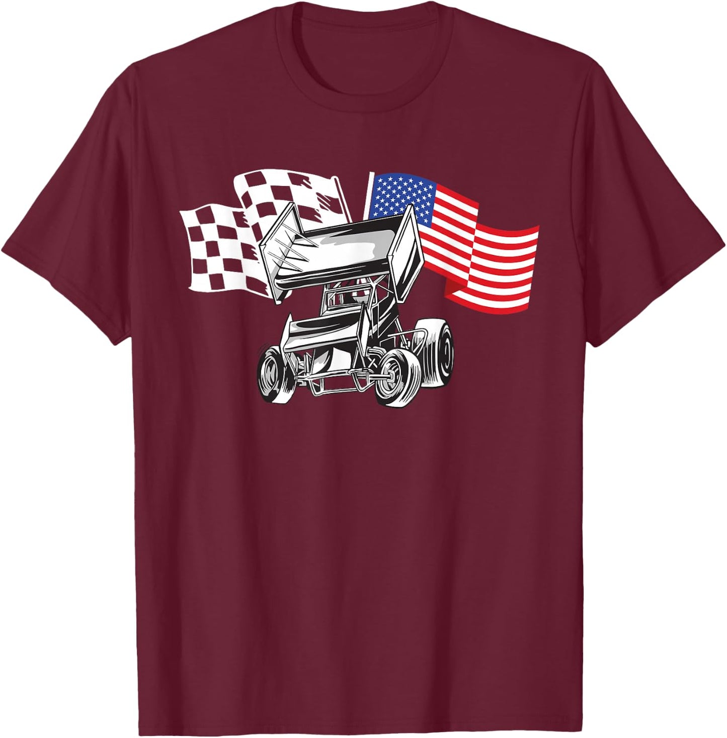 Sprint Car Racing USA Flag T-Shirt - T-Shirt | Maroon