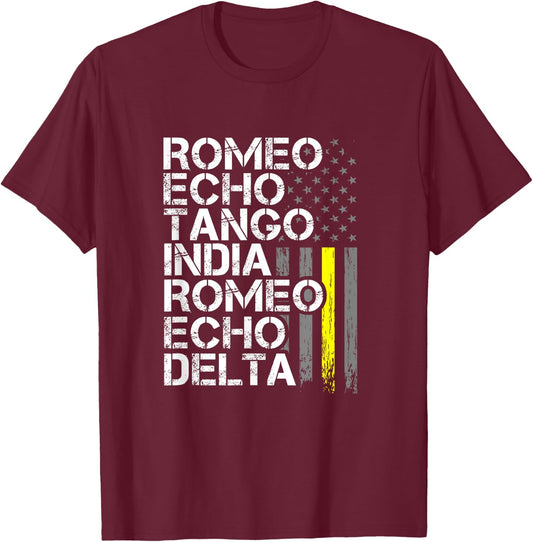 Dispatch Retirement - Thin Yellow Line RETIRED Phonetic T-Shirt - T-Shirt | Maroon