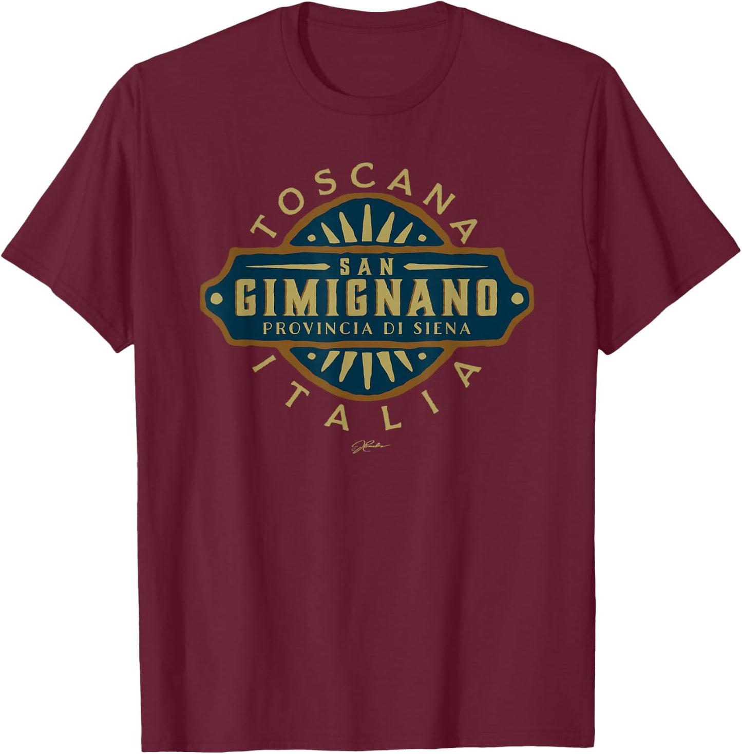 JCombs: San Gimignano, Tuscany, Italy, Retro T-Shirt - T-Shirt | Maroon