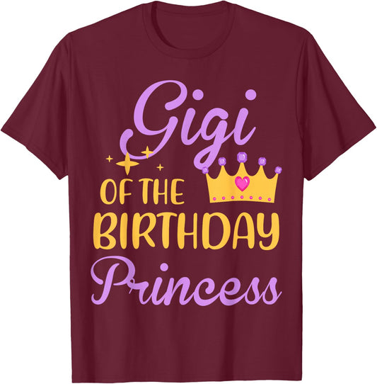 Gigi of The Birthday Princess Crown Matching Family Party T-Shirt - T-Shirt | Maroon