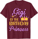 Gigi of The Birthday Princess Crown Matching Family Party T-Shirt - T-Shirt | Maroon