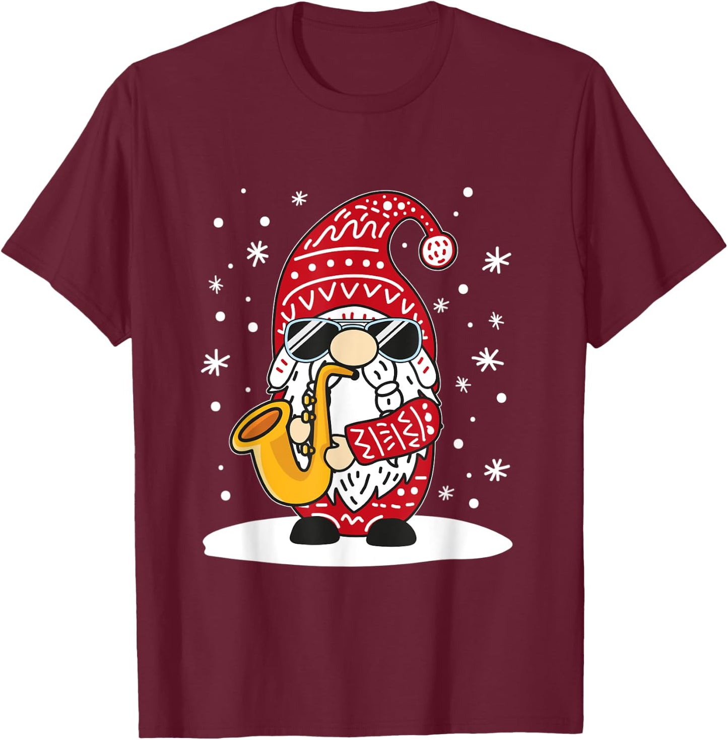 Christmas Saxophone Player Gnome Brass Band Saxophonist T-Shirt - T-Shirt | Maroon