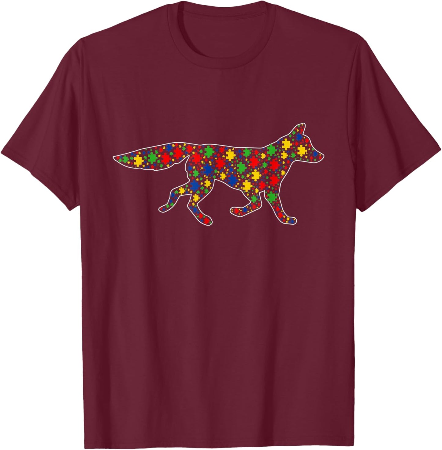 Funny Fox Animals Puzzle Pieces Autism Awareness T-Shirt - T-Shirt | Maroon