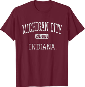 Michigan City Indiana IN Vintage T-Shirt - T-Shirt | Maroon