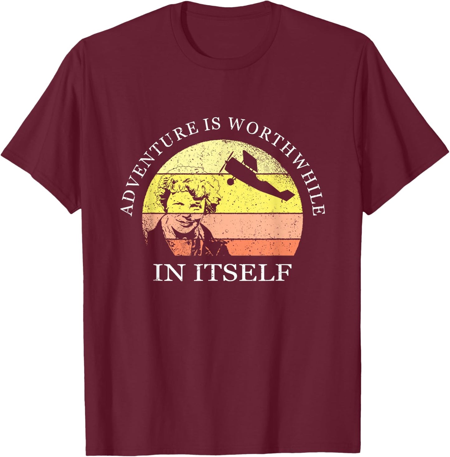 Adventure is Worthwhile in Itself Earhart Day T-Shirt - T-Shirt | Maroon