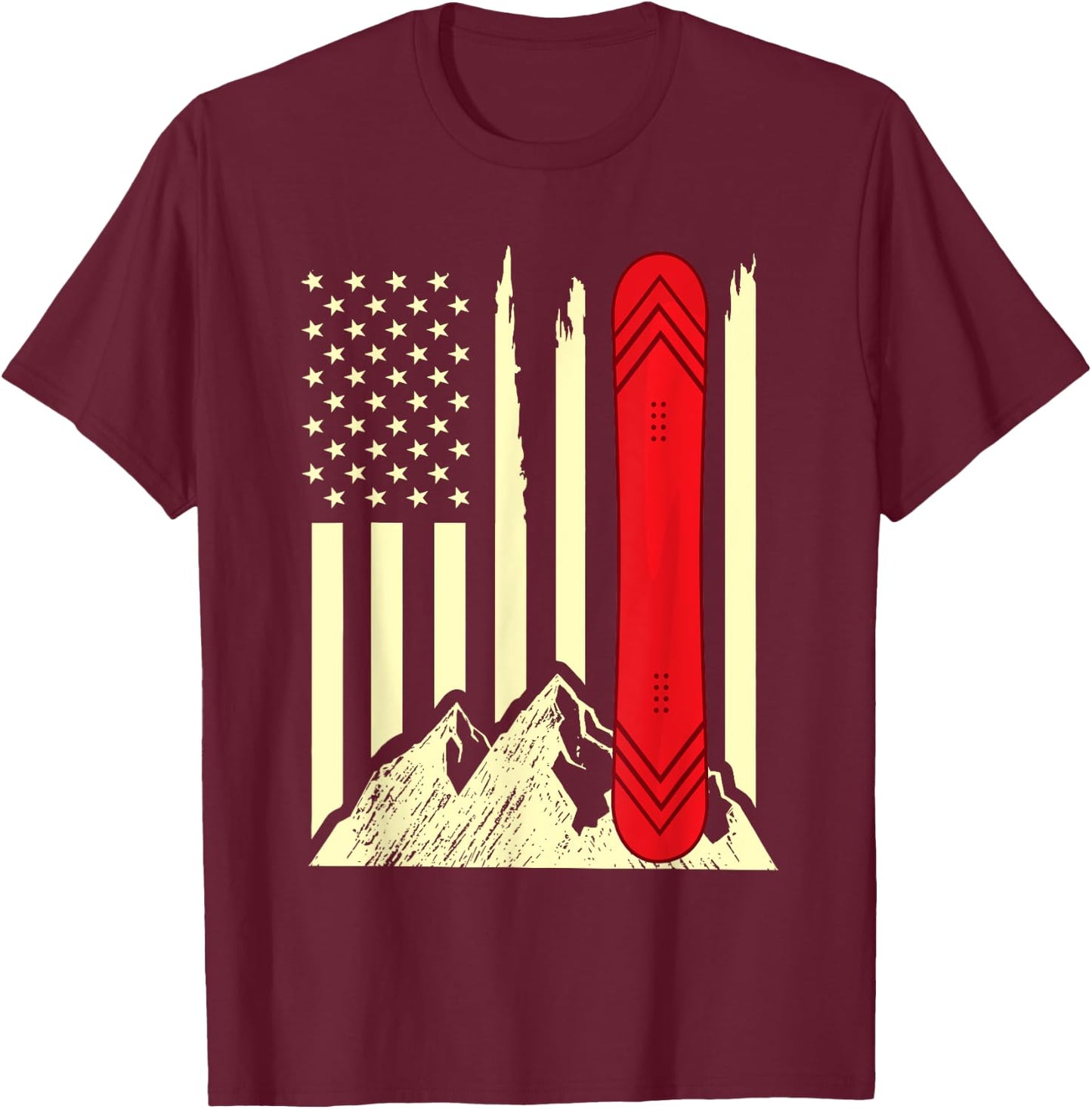 Snowboarding Skiing Snowboard American Flag Snowboarder Women Girls Kids Men T-Shirt - T-Shirt | Maroon