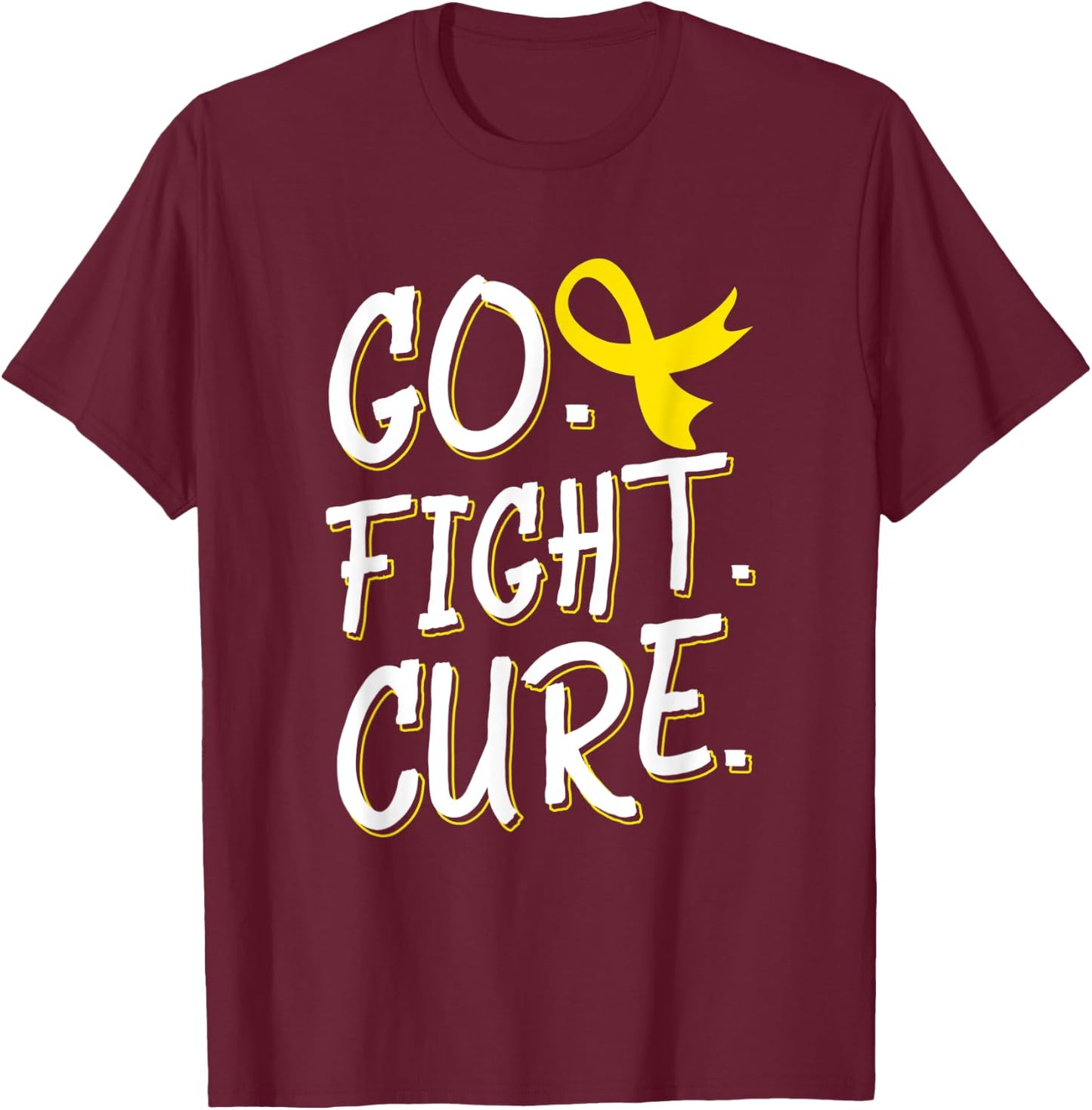 Go Fight Cure Childhood Cancer Gold Ribbon Awareness T-Shirt - T-Shirt | Maroon