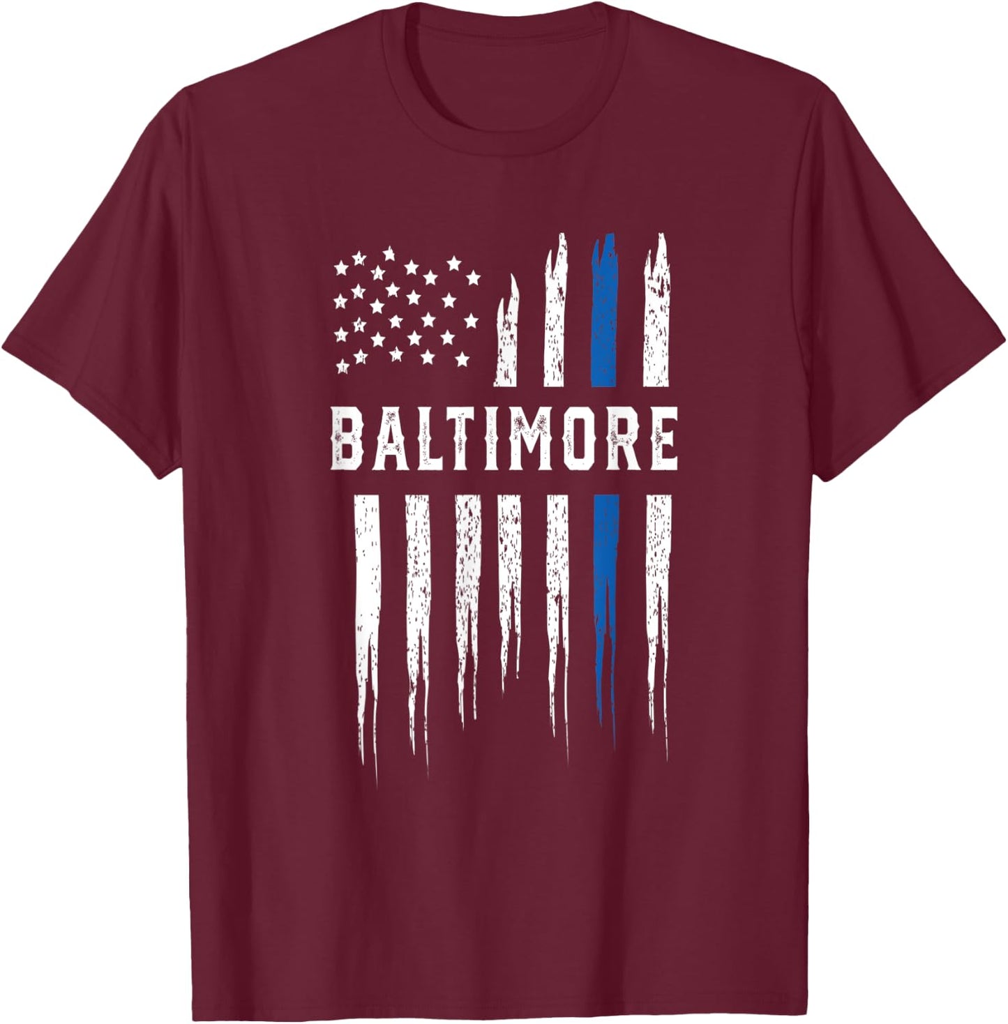 Thin Blue Line Heart Baltimore Police Officer Maryland Cops T-Shirt - T-Shirt | Maroon