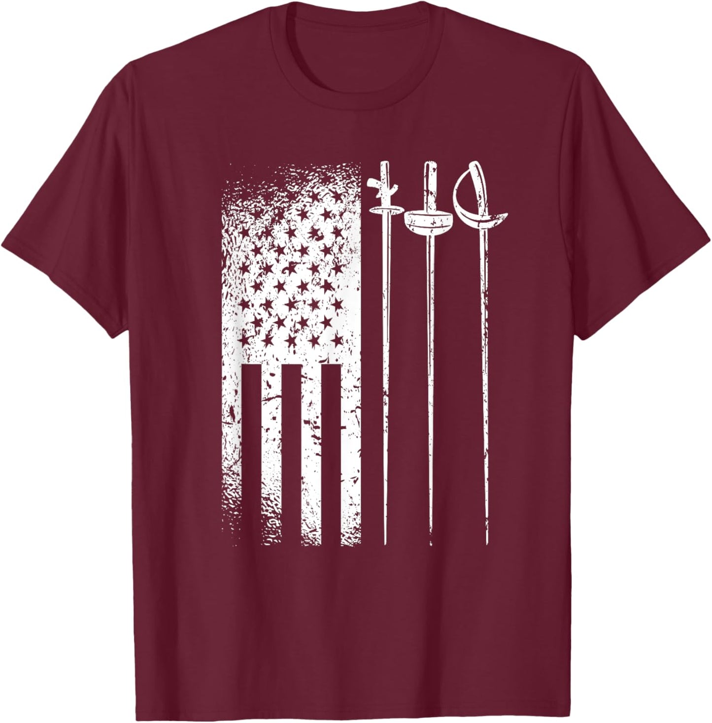 American Fencing Gear Patriotic USA Flag Fencer 4th of July Girls Kids Men T-Shirt - T-Shirt | Maroon
