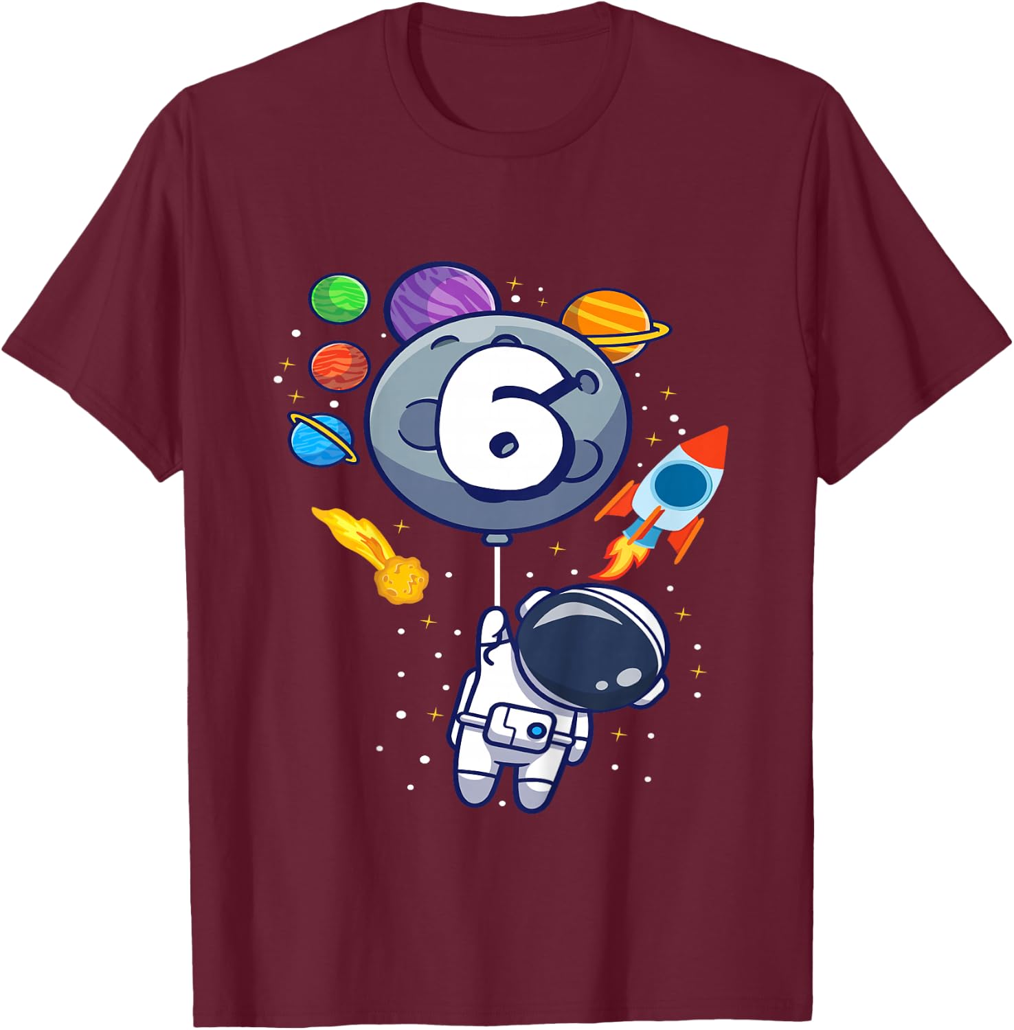 6th Birthday Astronaut 6 Year Old Birthday Boy T-Shirt - T-Shirt | Maroon