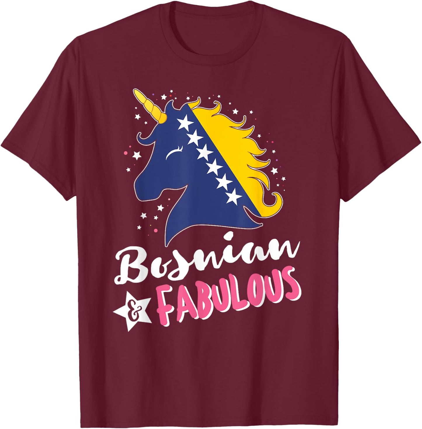 Bosnian Unicorn Bosnia and Herzegovina Flag T-Shirt - T-Shirt | Maroon